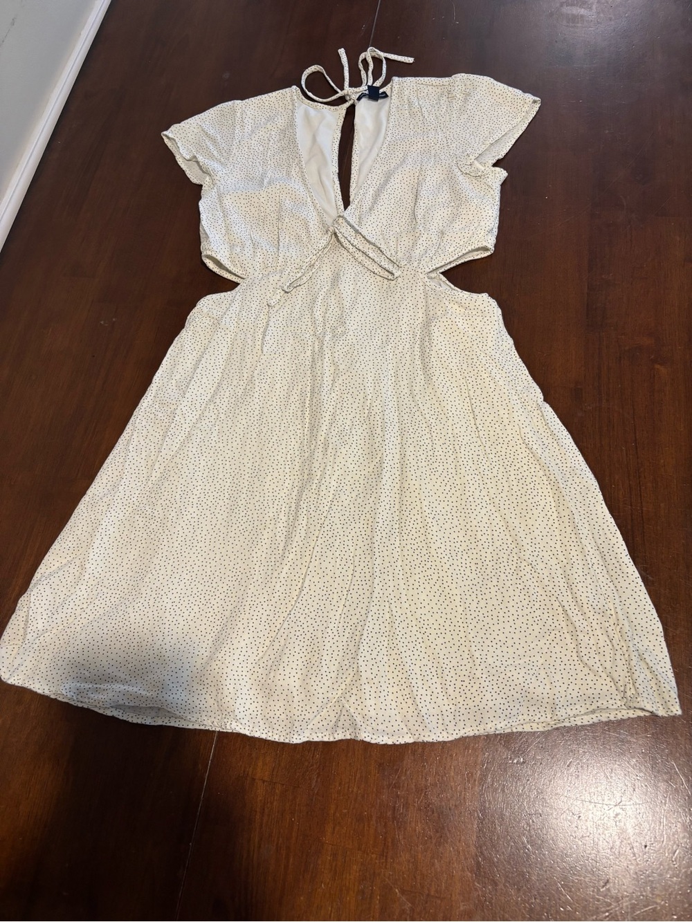 American Eagle Cream Polka Dot Cutout Midi Dress - Women's Summer Style